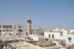 View from a roof top advantage to see the city of Tunisia. The minaret in the distance is Mosque Hammouda Pacha. 