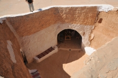 Looking down where we had lunch and toured part of the kitchen and sitting area.  I walked up to the roof area to take the photo as we walked to the bus. 