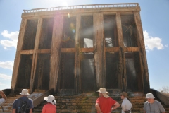 An above ground cooling system for a 1,000 foot deep artesian well with piping hot water coming to the surface.  The water cools through this system and flows to the nearby city. 