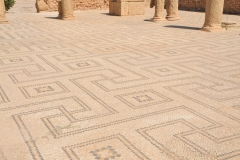 Geometric mosaic floors remain in existence here, as well as in the adjacent gymnasium some are recent replacements, but they are plainly discernible.