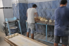 Preparation of dough before being placed in the oven.
