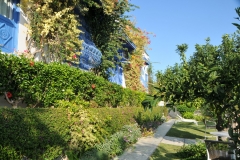 More of the gardens and hotel rooms to the left above overlooking the Mediterranean sea.