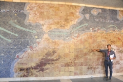 Open Air Map Room. The map on the south wall displays operations of US and allied forces in North Africa from November 1942 to the Axis surrender in May 1943. The gentlemen explaining the war movements and battles is from Tunisia. He was in charge of the Cemetery at the time of our visit. He was excellent in the history of these battles and those that are interred there.  