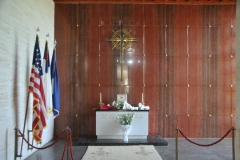 Chapel.  The U.S. Flag, plus the Christian and Jewish chapel flags, are left of the alter.  