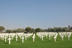 The early morning sun cast a shadow from the crosses onto the grass.  If a cross is damaged or stained they are replaced immediately to maintain the highest quality for our fallen military. 