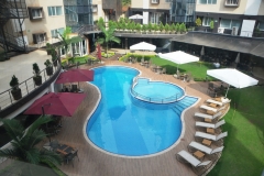 View of the Pool Area at the Hotel Protea Skylaz Hotel located high up on one of the 7 Hills of Kampala.