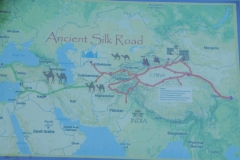 Photo of the Famous Silk Road showing where the countries of Uzbekistan, Tajikistan, Kazakhstan, and Kyrgyzstan.  Also showing are the surrounding countries of Pakistan, Afghanistan, Iran, India, China and Mongolia.