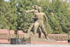 The Monument of Courage is one of the most significant monuments in Tashkent. The monument is dedicated to the 1966 earthquake in Tashkent. It occurred on 26 April. It had a magnitude of 5.1 with an epicenter in central Tashkent.  The earthquake caused massive destruction to Tashkent, destroying most of the buildings in the city, killing between 15 and 200 people and leaving 300,000 homeless. Following the disaster, most of the historic parts of Tashkent had been destroyed and the city was rebuilt.