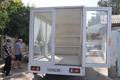 Glass truck used for catering weddings and special occasions.