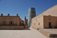 The Kalta Minor Minaret.. made up of blue green tiles in dazzling patters.  This minaret can be seen almost anywhere in the old city.  A landmark.