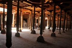 Friday Mosque or Juma Mosque. The mosque was first mentioned in the 10th century, but the current building was rebuilt in 1788.  The building is a brick floor with a flat roof, with 212 wooden columns in 17 rows. The size of the building is 165 feet  by 138 feet  and its minaret is 126 feet high.