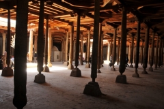 Friday Mosque or Juma Mosque. The mosque was first mentioned in the 10th century, but the current building was rebuilt in 1788.  The building is a brick floor with a flat roof, with 212 wooden columns in 17 rows. The size of the building is 165 feet  by 138 feet  and its minaret is 126 feet high.