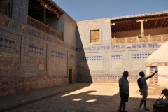 The door in the corner that is opposite the entrance to kurinish-khona leads to the harem built in the second half of the 19th during the rule of Muhammad Rakhim-Khan and to the hill Ak-Sheikh-Bobo with unusual adobe bastion where on the upper deck you can have a beautiful view of Khiva.