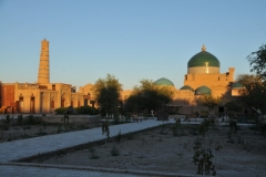 Inside the old walled city of Khiva at sunset.