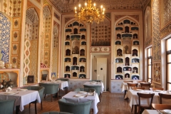 Beautiful and unusual dining room in the Lyabi, Lake,  House Hotel in central Bukhara.